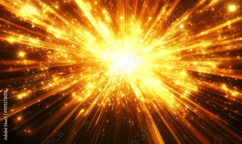 Bright Explosion of Golden Light Radiating Outward in a Dynamic Display of Energy and Brilliance