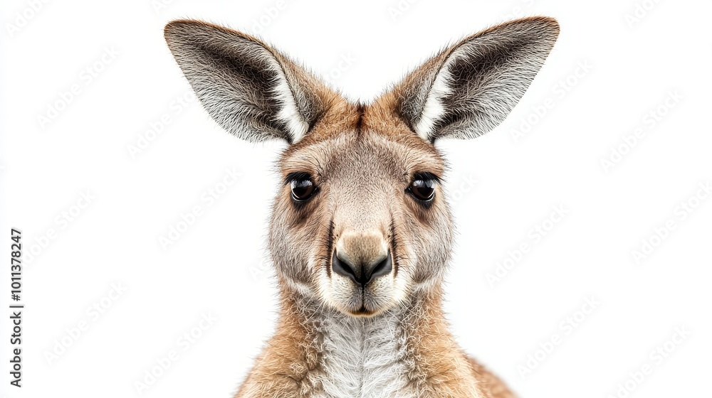 A Close-Up of a Young Kangaroo Showcasing Its Distinctive Features Against a White Background A Close-Up of a Young Kangaroo Showcasing Its Distinctive Features Against a White Background