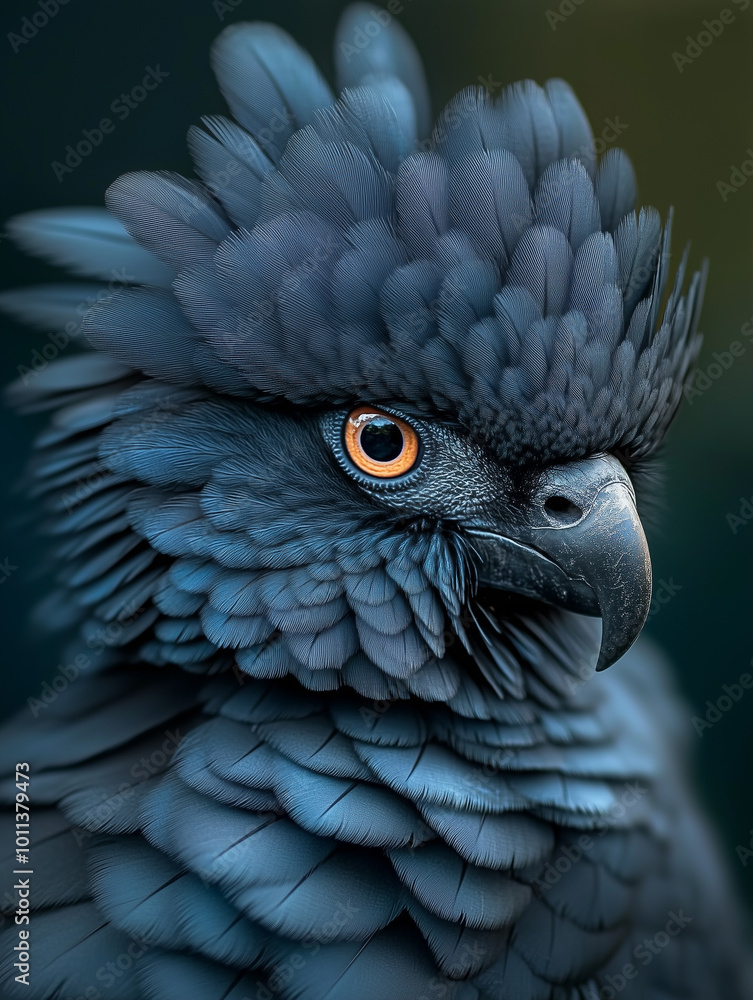 Fototapeta premium Detailed Portrait of a Blue Parrot with Textured Feathers