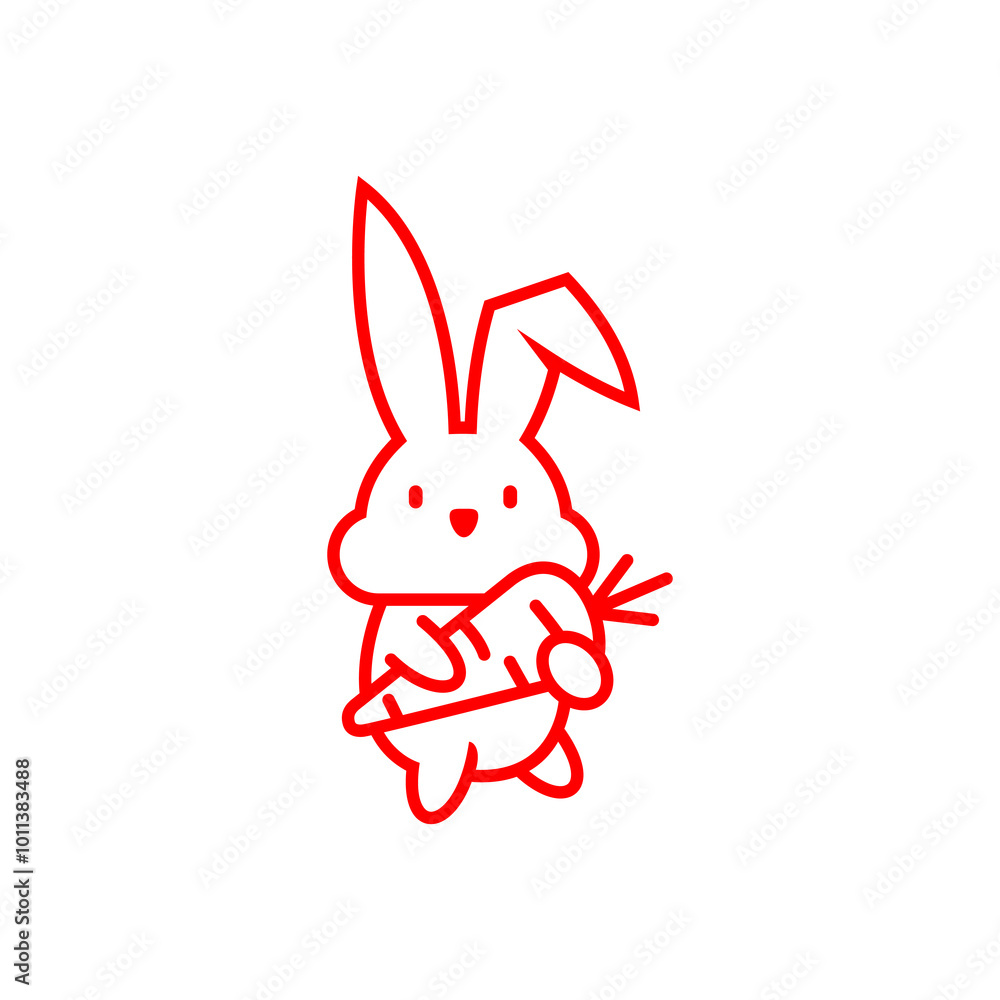 Bunny Rabbit walking with holding carrot line art style vector illustration Bunny Rabbit walking with holding carrot line art style vector illustration