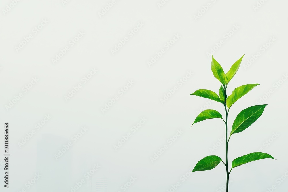 Fototapeta premium A single green plant against a foggy background, symbolizing growth and resilience.