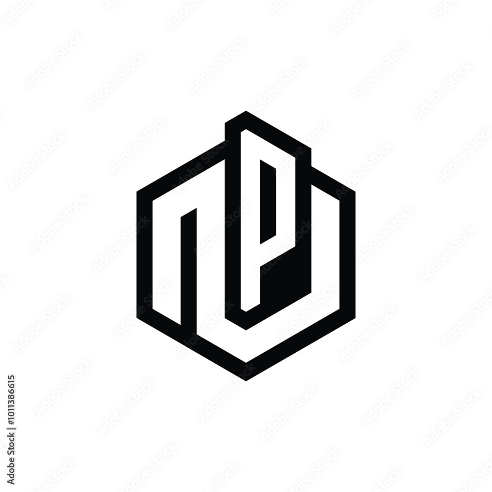Initial letters NP rounded hexagon shape monogram black simple modern logo Initial letters NP rounded hexagon shape monogram black simple modern logo