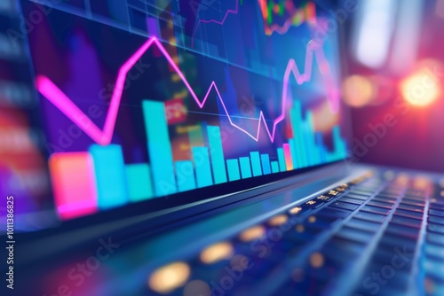 Wallpaper Mural Close up of a 3D graph growing upwards on laptop screen Torontodigital.ca