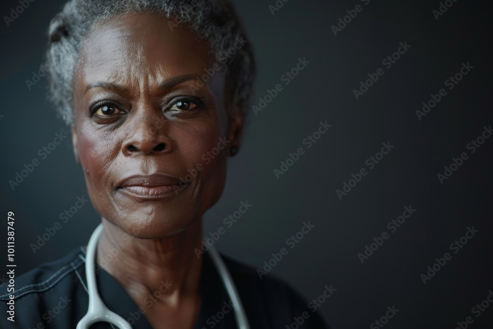 Obraz premium Portrait of a middle aged african american female registered nurse