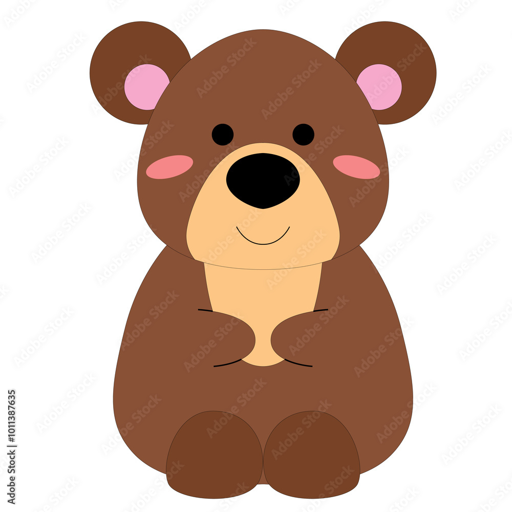 cute cartoon little brown happy bear, paws, stock vector, white background cute cartoon little brown happy bear, paws, stock vector, white background