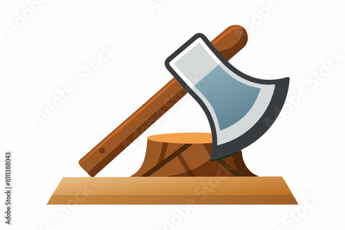 placing-an-axe-on-a-piece-of-wood-vector-art illustration