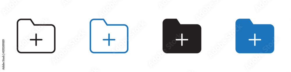 Obraz premium Add folder icon linear graphics set vector in black