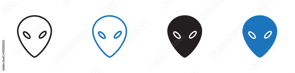 Alien icon linear graphics set vector in black Alien icon linear graphics set vector in black