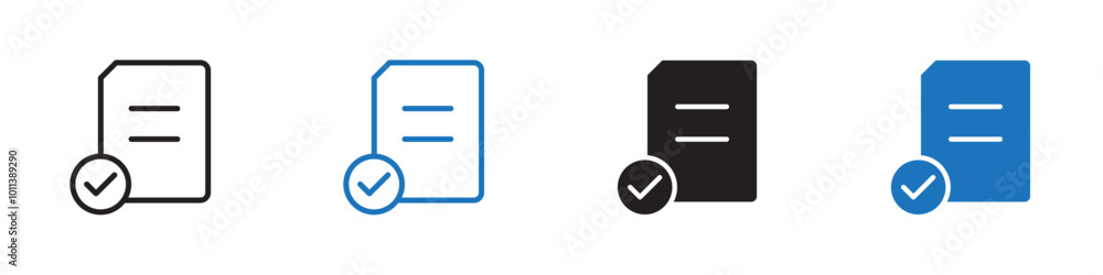 Approved file icon linear graphics set vector in black Approved file icon linear graphics set vector in black