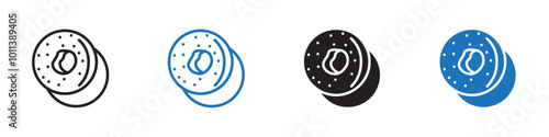 Bagel icon linear graphics set vector in black