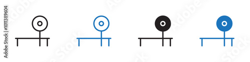 Bench press icon linear graphics set vector in black
