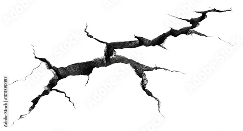 Large crack with sharp edges, isolated on transparent cutout background