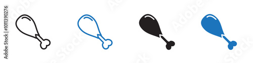 Chicken leg icon linear graphics set vector in black