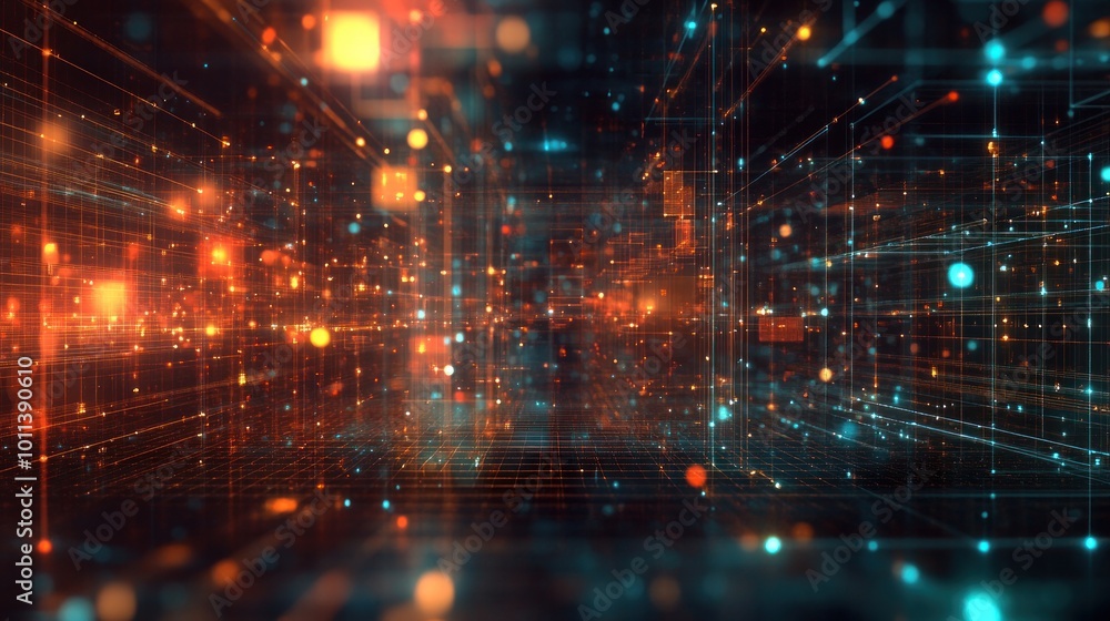 Abstract Digital Network with Glowing Lights Abstract Digital Network with Glowing Lights