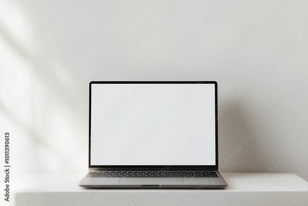 Minimalist image of an open laptop with a blank screen on a white background, perfect for tech themes, website design mockups, or digital presentations. Minimalist image of an open laptop with a blank screen on a white background, perfect for tech themes, website design mockups, or digital presentations.