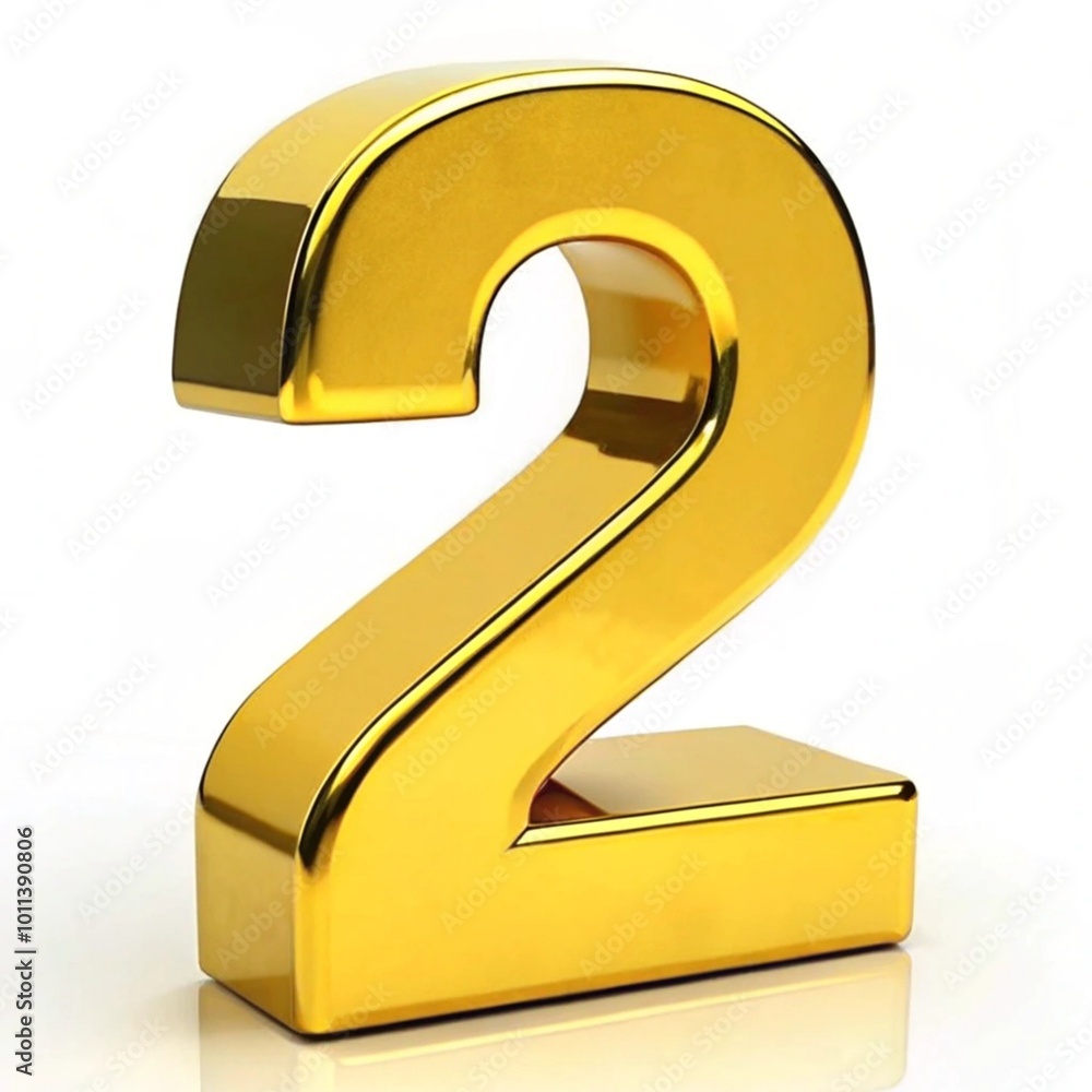 Glossy gold number 2. 3D gold number 2 Glossy gold number 2. 3D gold number 2