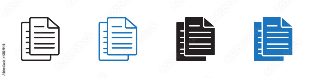 Copy document icon linear graphics set vector in black Copy document icon linear graphics set vector in black