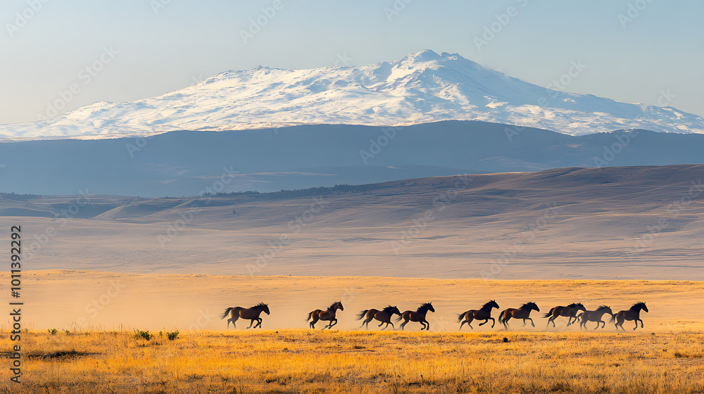 Majestic Freedom: Wild Horses at Sunset in Hürmetçi Village Majestic Freedom: Wild Horses at Sunset in Hürmetçi Village