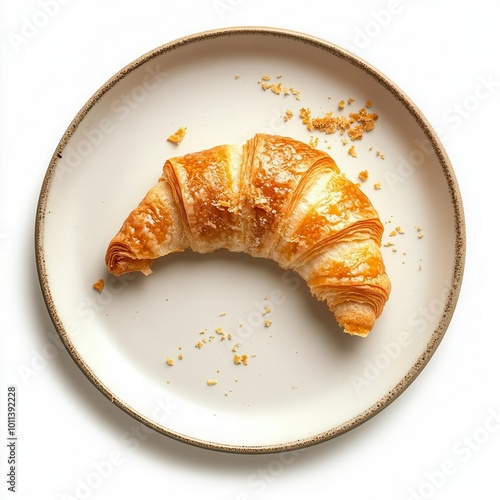 A halfeaten croissant on a ceramic plate photo