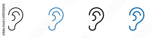 Ear icon linear graphics set vector in black