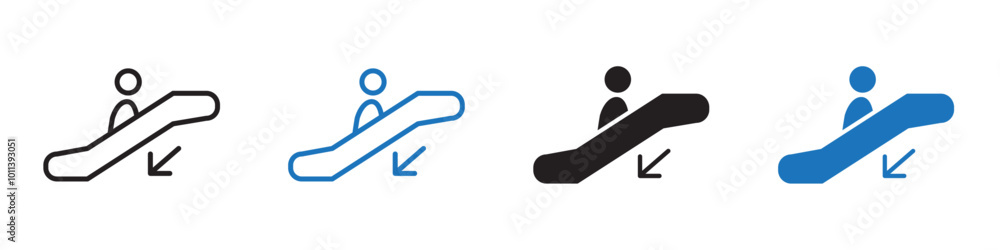 Evelator down icon linear graphics set vector in black Evelator down icon linear graphics set vector in black