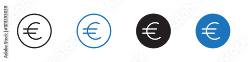 Euro icon linear graphics set vector in black