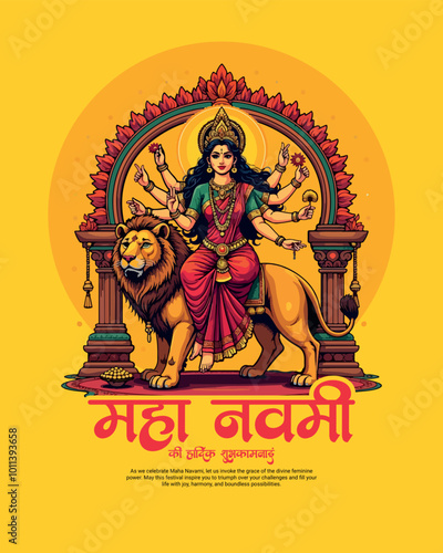 Durga Ashtami with Maa Durga Maha Navami Festival Celebration Social media Post banner template