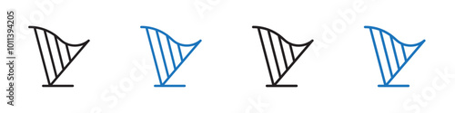 Harp icon linear graphics set vector in black