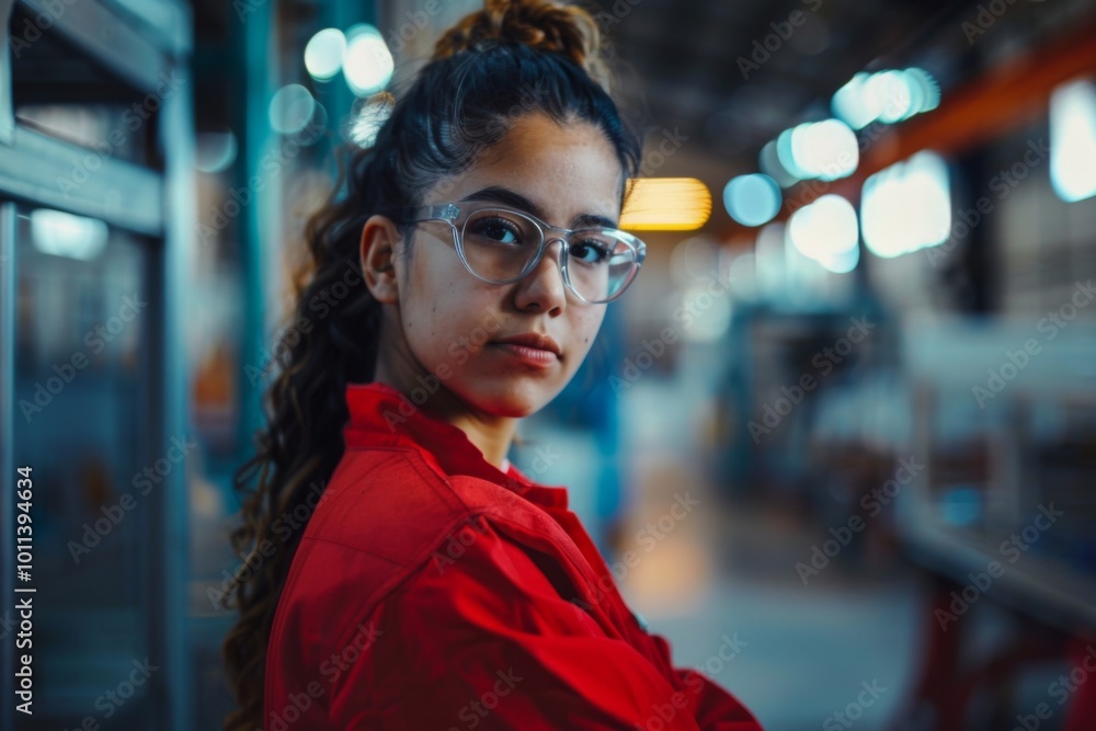 Portrait of a young adult Hispanic female Assembly Line Worker Portrait of a young adult Hispanic female Assembly Line Worker