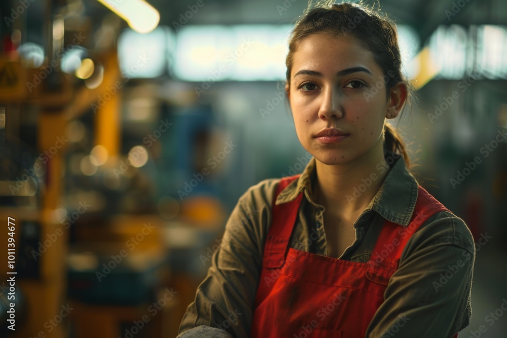 Portrait of a young adult Hispanic female Assembly Line Worker Portrait of a young adult Hispanic female Assembly Line Worker