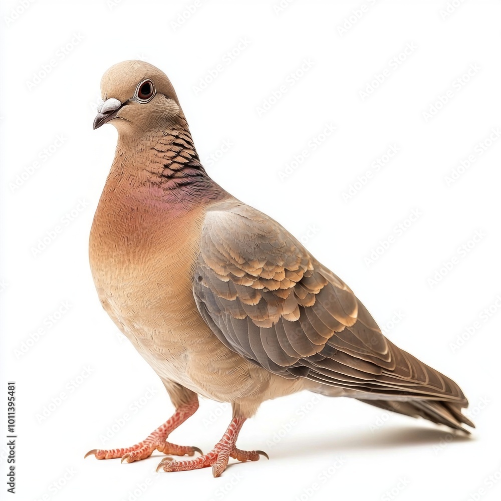 Naklejka premium beautiful mourning dove stands gracefully, displaying its soft brown plumage and small beak, isolated on a white background, embodying elegance and serenity.