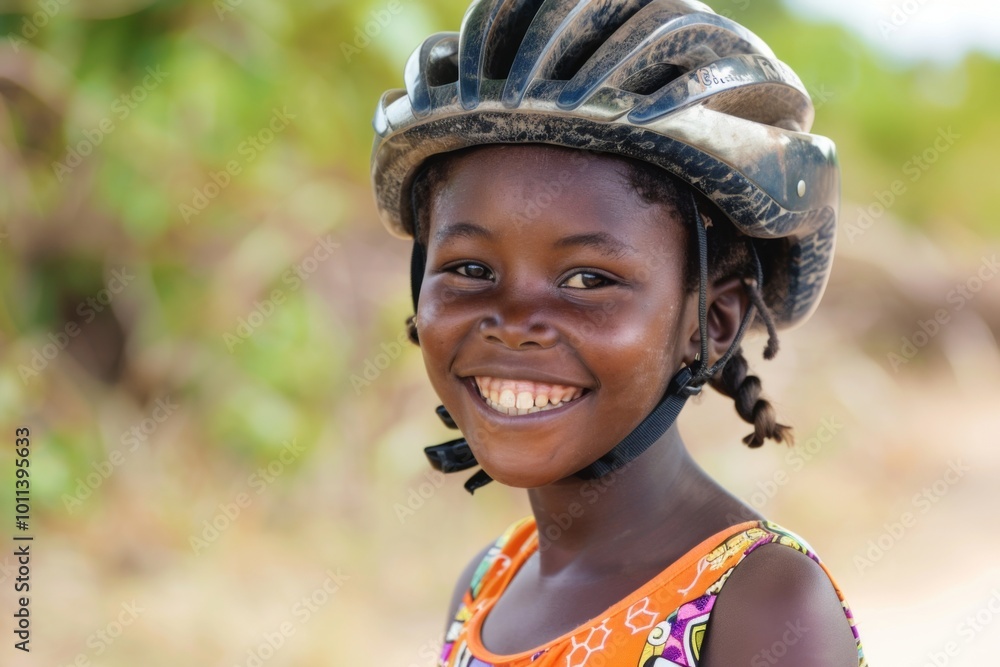 Portrait of a smiling girl with bicycle helmet Portrait of a smiling girl with bicycle helmet