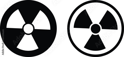 Radiation icon set in two styles . Hazardous radiation icon. Radiation warning sign . Vector illustration