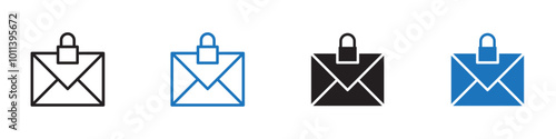 Locked mail icon linear graphics set vector in black