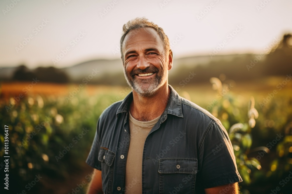 Portrait of a smiling middle aged Caucasian man on farm Portrait of a smiling middle aged Caucasian man on farm