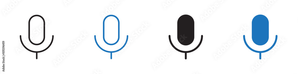 Microphone icon linear graphics set vector in black Microphone icon linear graphics set vector in black