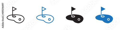 Mini Golf icon linear graphics set vector in black
