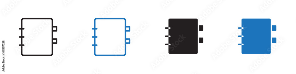 Notebook icon linear graphics set vector in black Notebook icon linear graphics set vector in black