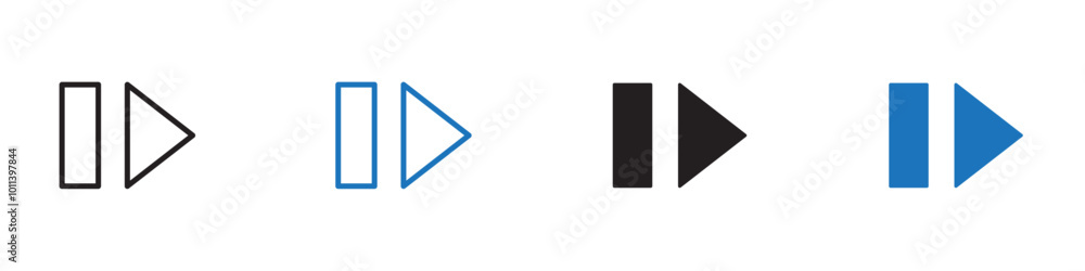 Play pause icon linear graphics set vector in black Play pause icon linear graphics set vector in black