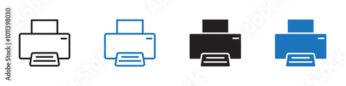 Printer icon linear graphics set vector in black