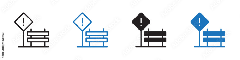 Road Construction sign icon linear graphics set vector in black Road Construction sign icon linear graphics set vector in black