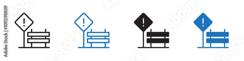 Road Construction sign icon linear graphics set vector in black