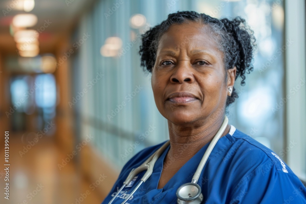 Portrait of a middle aged african american female registered nurse Portrait of a middle aged african american female registered nurse