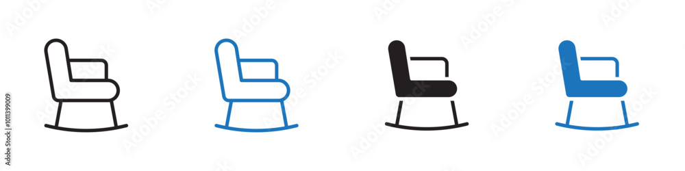 Rocking chair icon linear graphics set vector in black Rocking chair icon linear graphics set vector in black