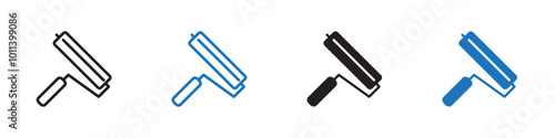 Roller icon linear graphics set vector in black