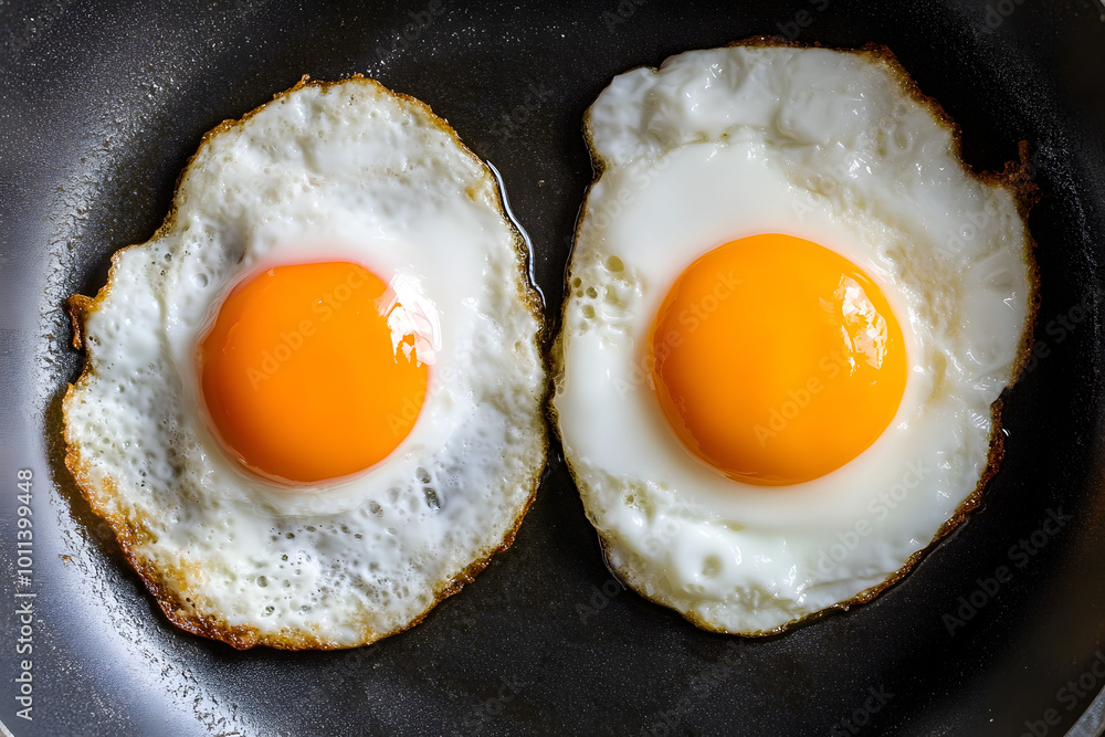 Colorful Breakfast: Two Fried Eggs in a Pan Colorful Breakfast: Two Fried Eggs in a Pan
