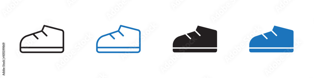 Shoe icon linear graphics set vector in black Shoe icon linear graphics set vector in black