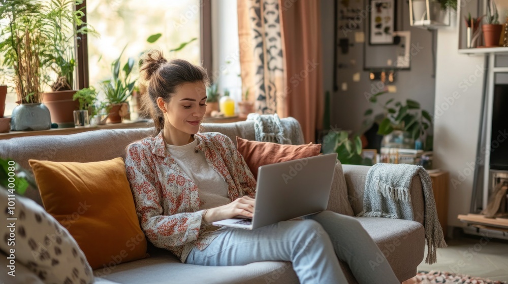Young woman using a laptop Work at home concept Young woman using a laptop Work at home concept