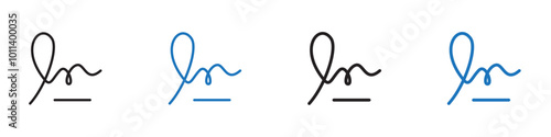 Signature icon linear graphics set vector in black