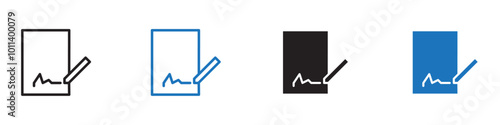 Signature icon linear graphics set vector in black